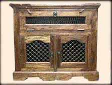 Shisham Wood Television & Dish/Video Player Cabinet with Iron Grill Doors